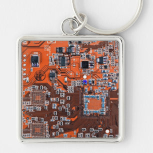 Computer Geek Circuit Board Oranje Sleutelhanger