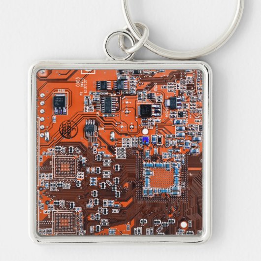 Computer Geek Circuit Board Oranje Sleutelhanger (Voorkant)