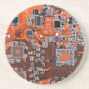 Computer Geek Circuit Board Oranje Zandsteen Onderzetter