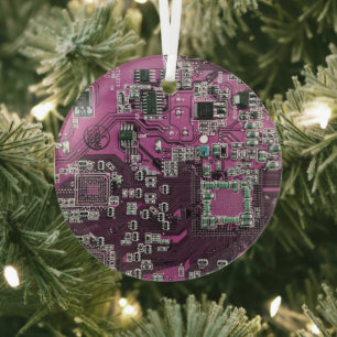 Computer Geek Circuit Board Paars Glas Ornament