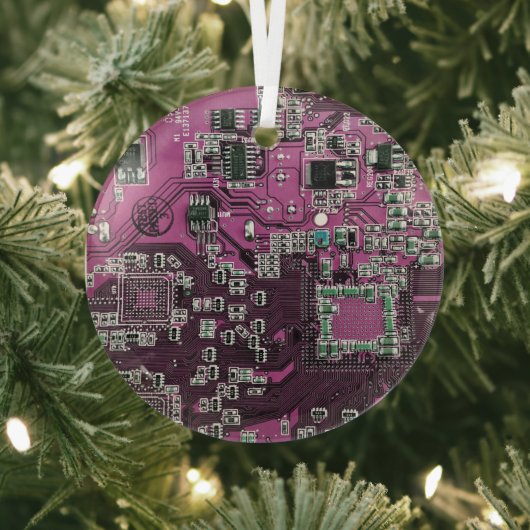 Computer Geek Circuit Board Paars Glas Ornament (Insitu)
