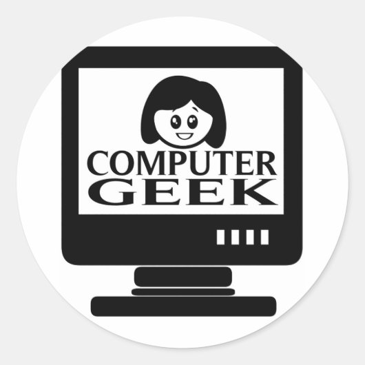 Computer Geek Girl Vrouw Ronde Sticker (Voorkant)