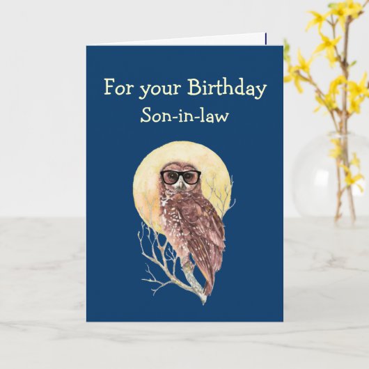 Computer Geek Son-in-law Humor Birthday Owl Fun Kaart (Gele Bloem)