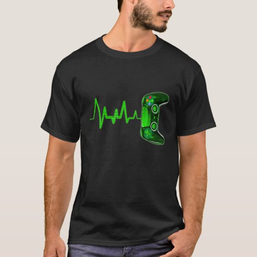 computer groene code gamer hartslag video t-shirt (Voorkant)