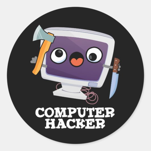 Computer Hacker Grappige Technologie Pun Dark BG Ronde Sticker (Voorkant)
