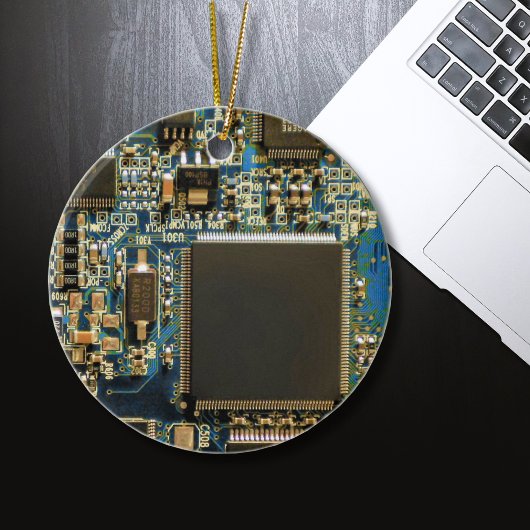 Computer Harde Schijf Printplaat - Blauw Keramisch Ornament
