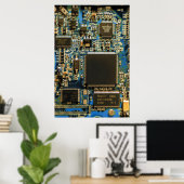 Computer Harde Schijf Printplaat - Blauw Poster (Thuiskantoor)