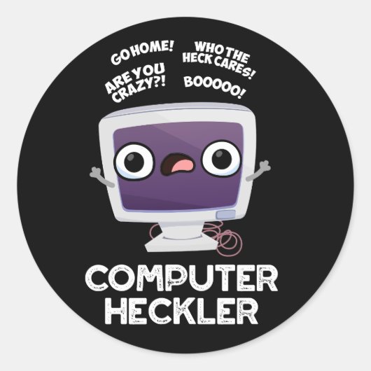 Computer Heckler Funny Hacker Pun Dark BG Ronde Sticker (Voorkant)