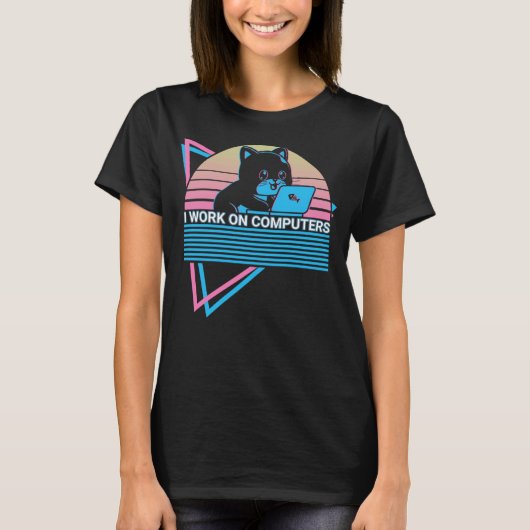Computer Helpdesk IT Retro Ik werk op computers T-shirt (Voorkant)
