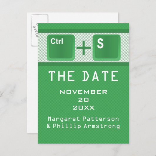 Computer Key Control Save the Date Briefkaart, Gre Aankondigingskaart (Voorkant / Achterkant)