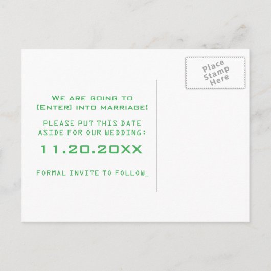 Computer Key Control Save the Date Briefkaart, Gre Aankondigingskaart (Achterkant)