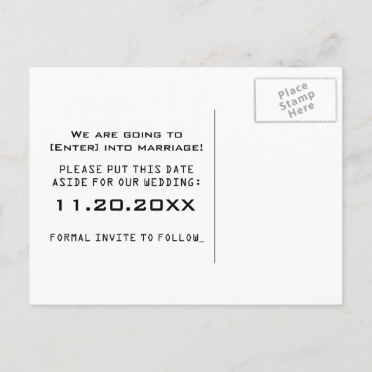 Computer Key Control Save the Date Briefkaart, Gre Aankondigingskaart (Achterkant)