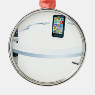 Computer-laptop en mobiele telefoon verbinden metalen ornament