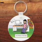 Computer Lover, IT-medewerker - Vrouw Cartoon Sleutelhanger (Voorkant)