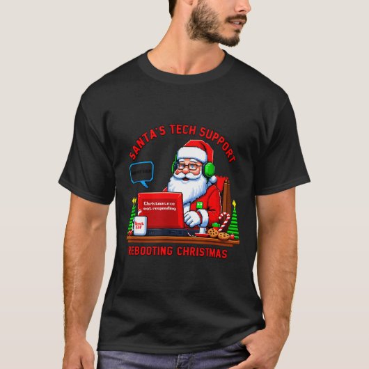Computer Meme Funny Santa's Tech Suprt Rebooting C T-shirt (Voorkant)
