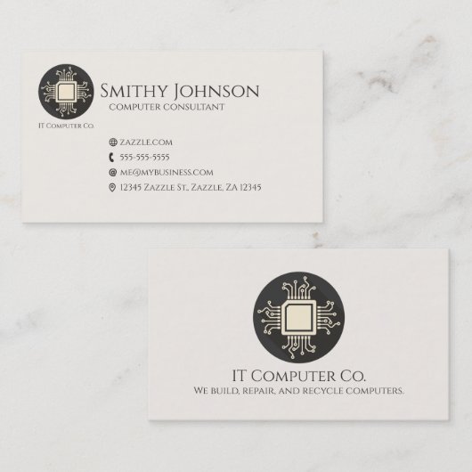 Computer Microchip Zwart Visitekaartje (Voorkant / Achterkant)