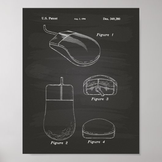 Computer Mouse 1994 Patent Art Chalkboard Poster (Voorkant)
