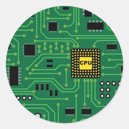 Computer Nerd Circuit Board CPU I Ronde Sticker (Voorkant)