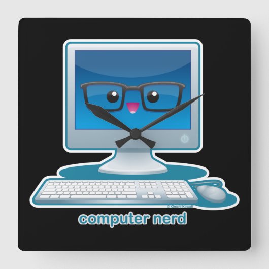 Computer Nerd Vierkante Klok (Voorkant)