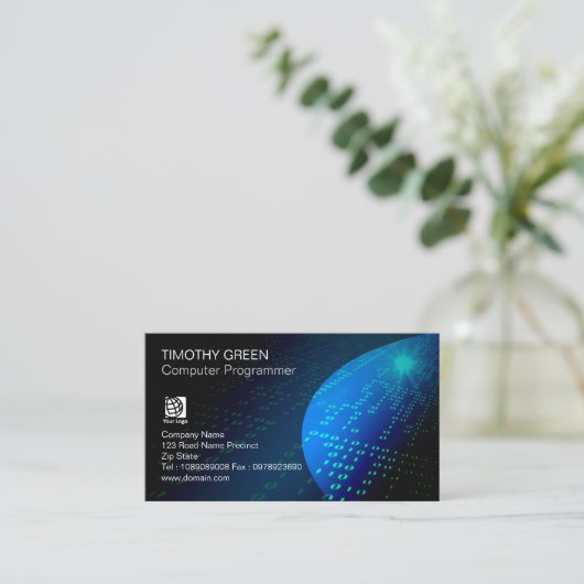 Computer Programmeur Abstracte Binaire Code Visitekaartje (Staand voorkant)