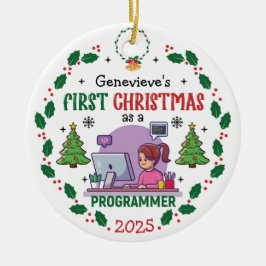 Computer Programmeur Eerste Kerstmis Aangepaste Na Keramisch Ornament
