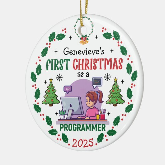 Computer Programmeur Eerste Kerstmis Aangepaste Na Keramisch Ornament (Links)
