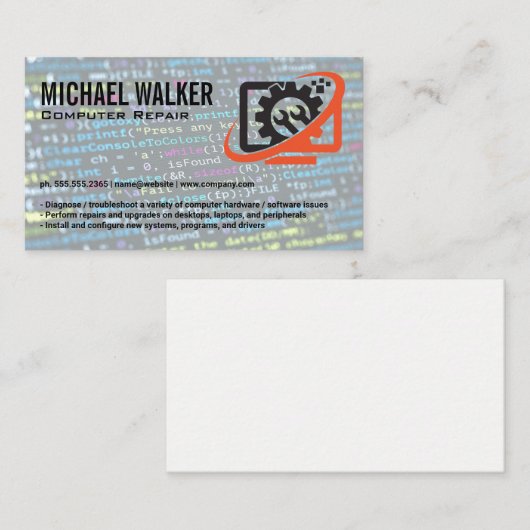 Computer Repair-Logo | technicus | blauwe kraag Visitekaartje (Voorkant / Achterkant)