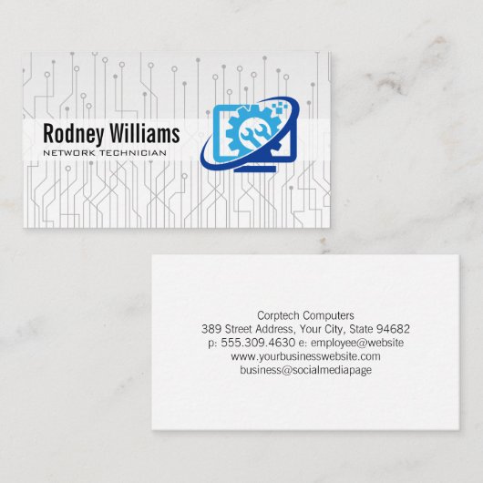 Computer Repair-Logo | technicus Visitekaartje (Voorkant / Achterkant)