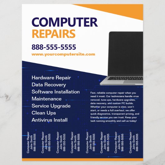 Computer Repairs with Tear Offs Flyer Template (Voorkant)