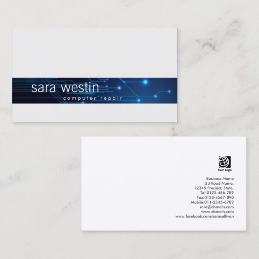 Computer Reparatie Technische Blauwe Circuits Stri Visitekaartje (Voorkant / Achterkant)