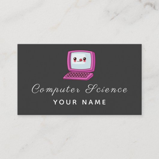 Computer Science Cute Kawaii-laptop Elegant Grey Visitekaartje (Voorkant)
