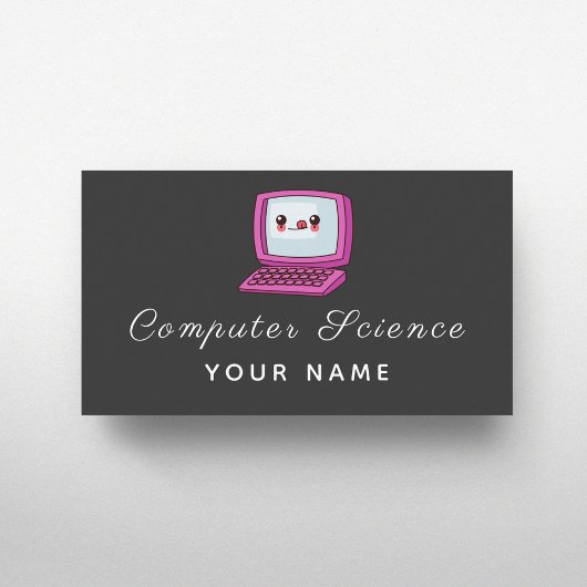 Computer Science Cute Kawaii-laptop Elegant Grey Visitekaartje