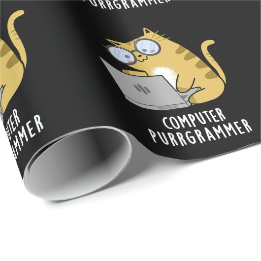Computer Spint-grammer Funny Cat Pun Dark BG Cadeaupapier (Rol Hoek)