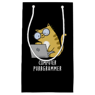 Computer Spint-grammer Funny Cat Pun Dark BG Klein Cadeauzakje