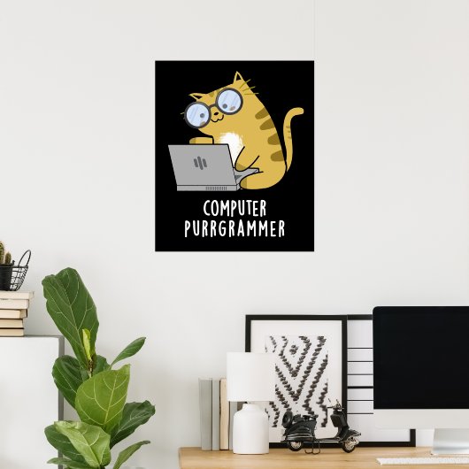 Computer Spint-grammer Funny Cat Pun Dark BG Poster (Thuiskantoor)