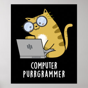 Computer Spint-grammer Funny Cat Pun Dark BG Poster