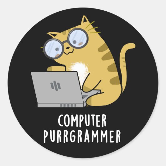 Computer Spint-grammer Funny Cat Pun Dark BG Ronde Sticker (Voorkant)