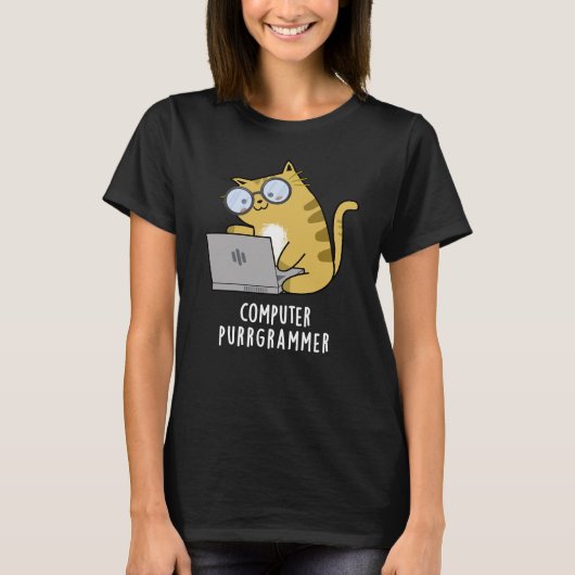 Computer Spint-grammer Funny Cat Pun Dark BG T-shirt (Voorkant)