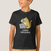 Computer Spint-grammer Funny Cat Pun Dark BG T-shirt (Voorkant)