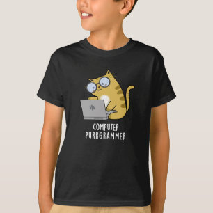 Computer Spint-grammer Funny Cat Pun Dark BG T-shirt