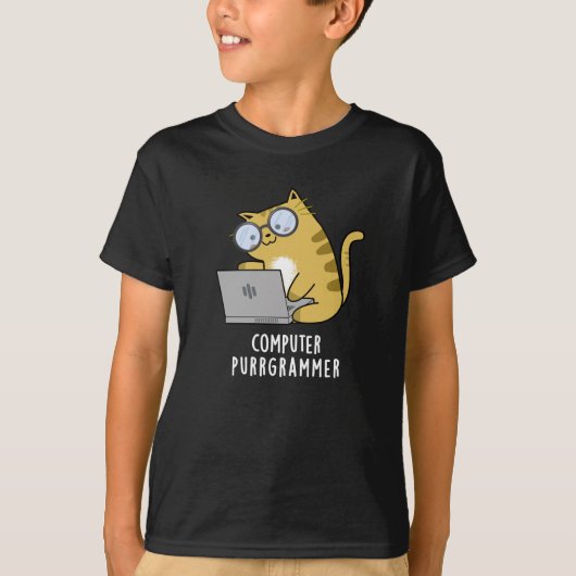 Computer Spint-grammer Funny Cat Pun Dark BG T-shirt (Voorkant)