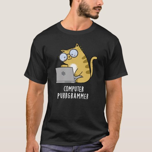 Computer Spint-grammer Funny Cat Pun Dark BG T-shirt (Voorkant)