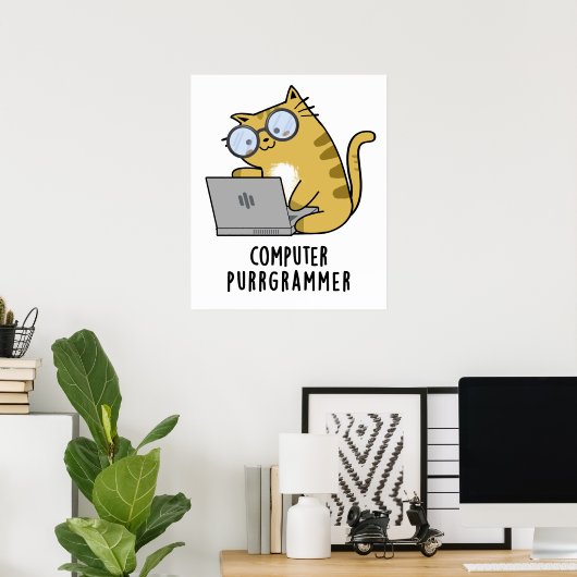 Computer Spint-grammer Funny Cat Pun Poster (Thuiskantoor)