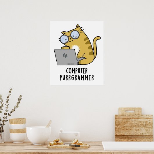 Computer Spint-grammer Funny Cat Pun Poster (Keuken)