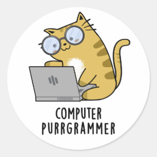 Computer Spint-grammer Funny Cat Pun Ronde Sticker