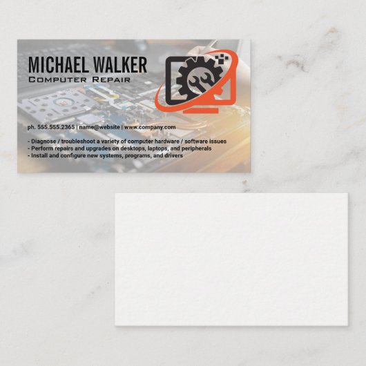 Computer Tech Repair Logo | Technicus aan het werk Visitekaartje (Voorkant / Achterkant)