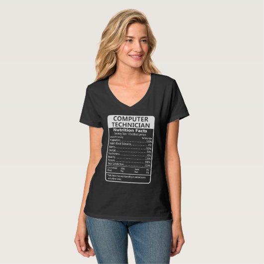 Computer Technician Nutrition Facts Sarcastic T-shirt (Voorkant volledig)