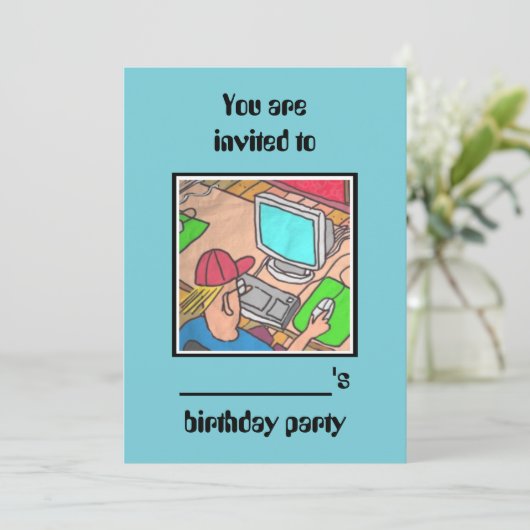 #computer verjaardagsfeest invite door dalDesignNZ Kaart (Staand voorkant)