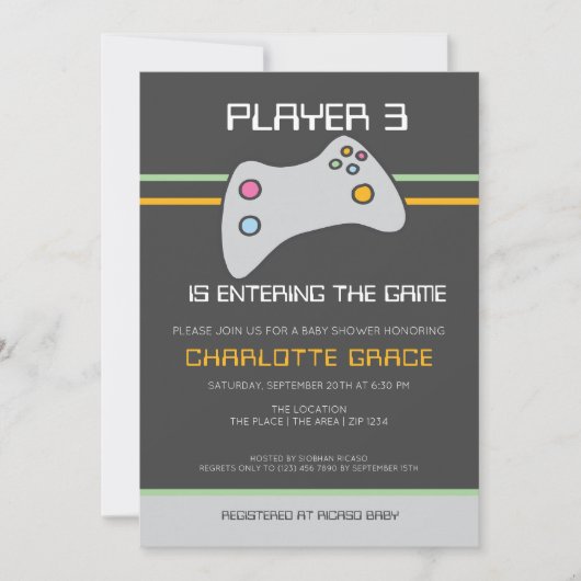Computer Video Game Player heeft Baby shower ingev Kaart (Voorkant)