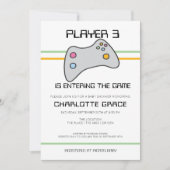 Computer Video Game Player heeft Baby shower ingev Kaart (Voorkant)